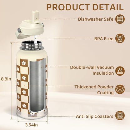 32oz Pickleball Insulated Water Bottle with Lid,Stainless Steel Water Bottl with Flip Straw and Handle,Gifts for Pickleball Players, Pickleball Lovers,Women Girls,Leak Proof Water Bottle