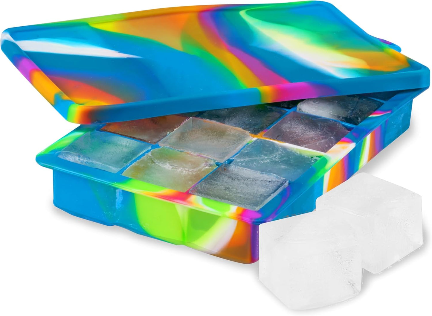 Host Ice Cube Tray, Makes Four 5-Inch Long Cubes, Durable Silicone Trays with Easy Release Design, Perfect for Water Bottles and Highball Glasses, Home Bar Accessories, Set of 1, Marble