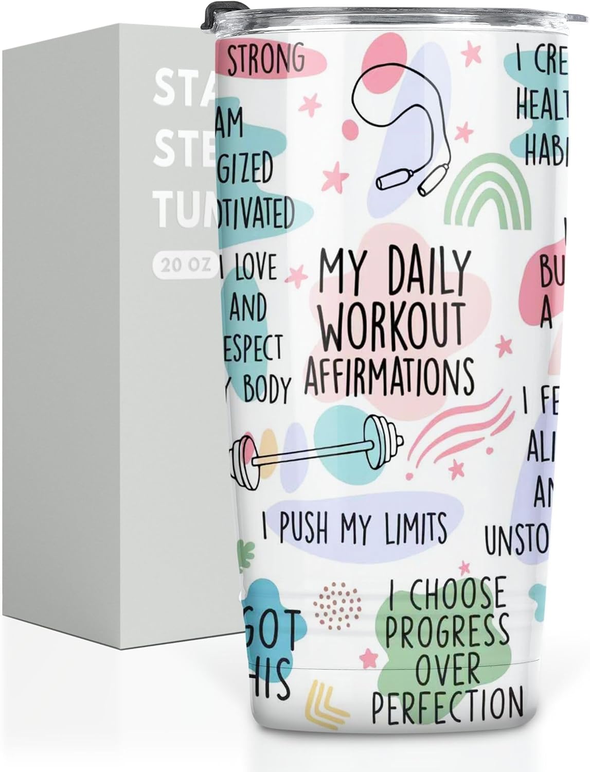 Onebttl Workout Fitness Gym Gifts for Women, 20oz Stainless Steel Tumbler with Lid Straw, Exercise Gift for Her, Friends for Birthday, Christmas - My Daily Affirmations