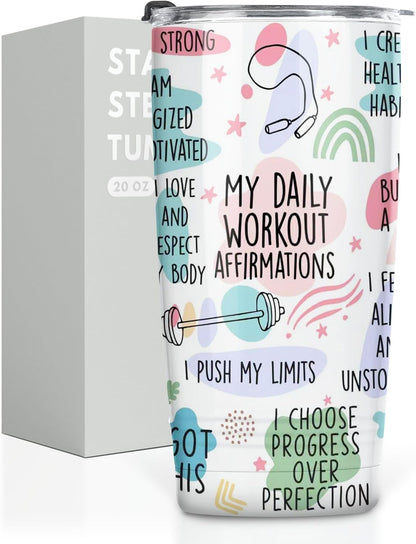 Onebttl Workout Fitness Gym Gifts for Women, 20oz Stainless Steel Tumbler with Lid Straw, Exercise Gift for Her, Friends for Birthday, Christmas - My Daily Affirmations