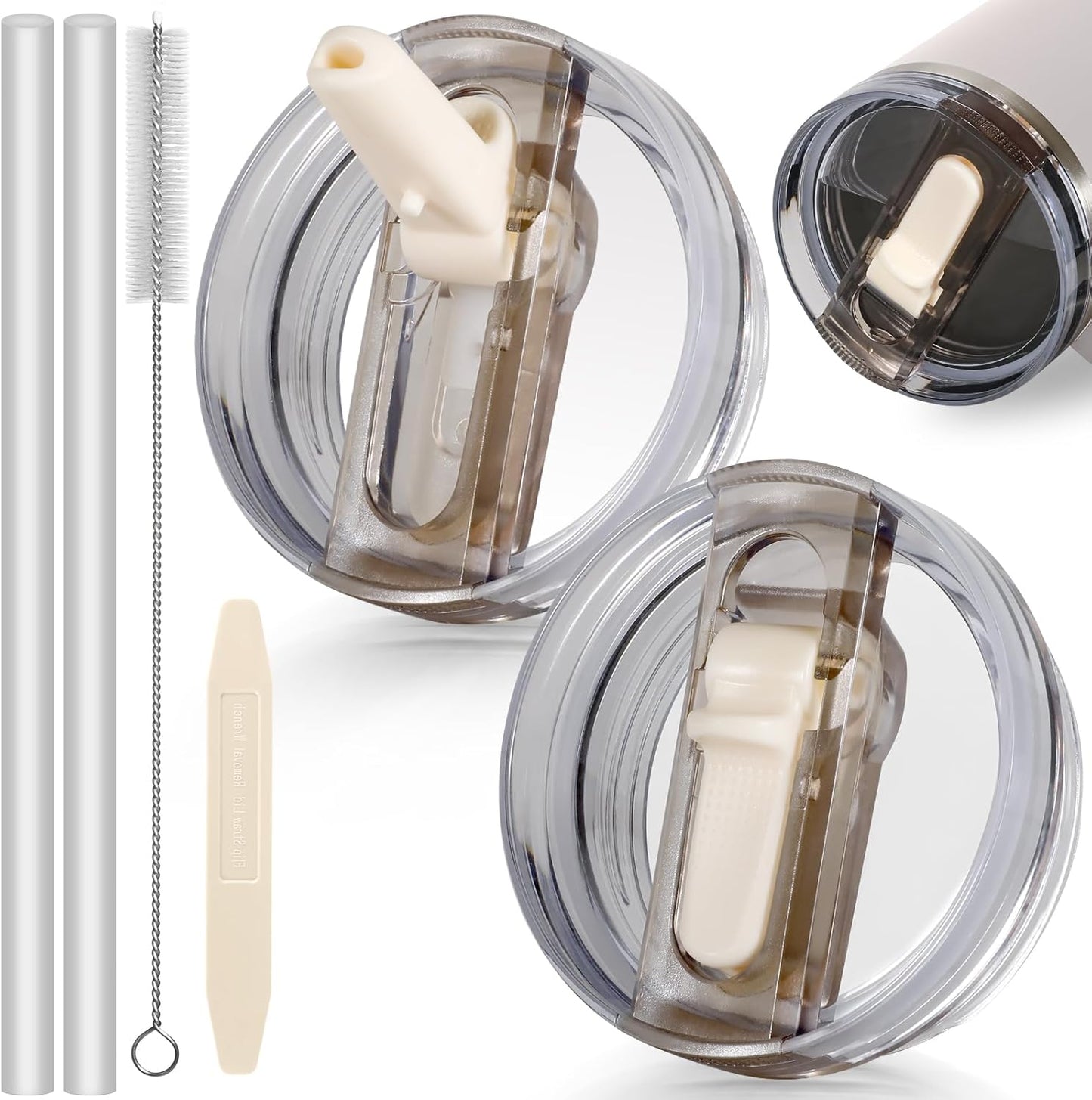 30oz Flip Straw Lid for Stanley Quencher H2.0 Tumbler, 2 Pack Leak Proof Lid Replacement No Spill Cover for Stanley Cup Accessories ProTour (Rose Quartz,Rose Quartz) - Colors B