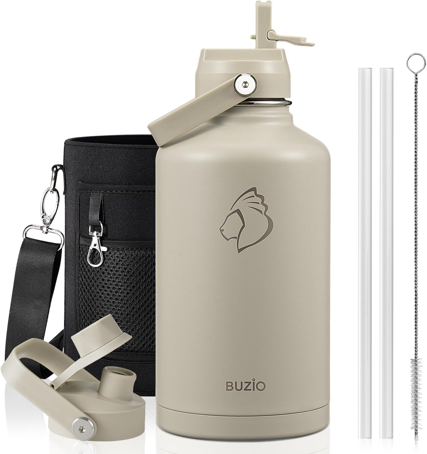 BUZIO 40oz Insulated Water Bottle, Triple Wall Vacuum Stainless Steel Water Flask with 2 lids, Lead-Free BPA-Free Straw Lid Sports Canteen Jug, Cold 48H & Hot 24H- Black - Colors A