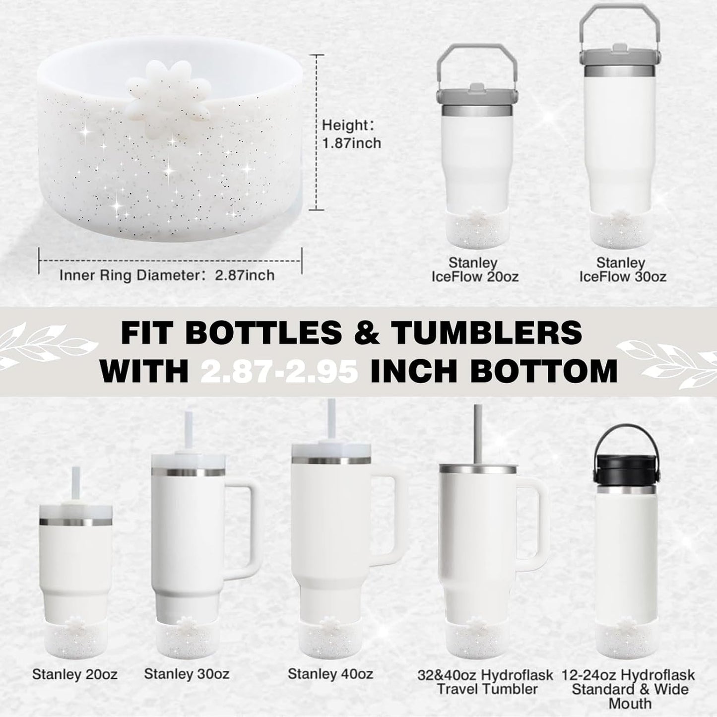 Hpbel Protective Silicone Boot for Stanley Cup Accessories Compatible with Stanley Cup Boot 40/30z and More Bottles with 2.95in Bottom for Water Bottle Flower Tumbler Accessories