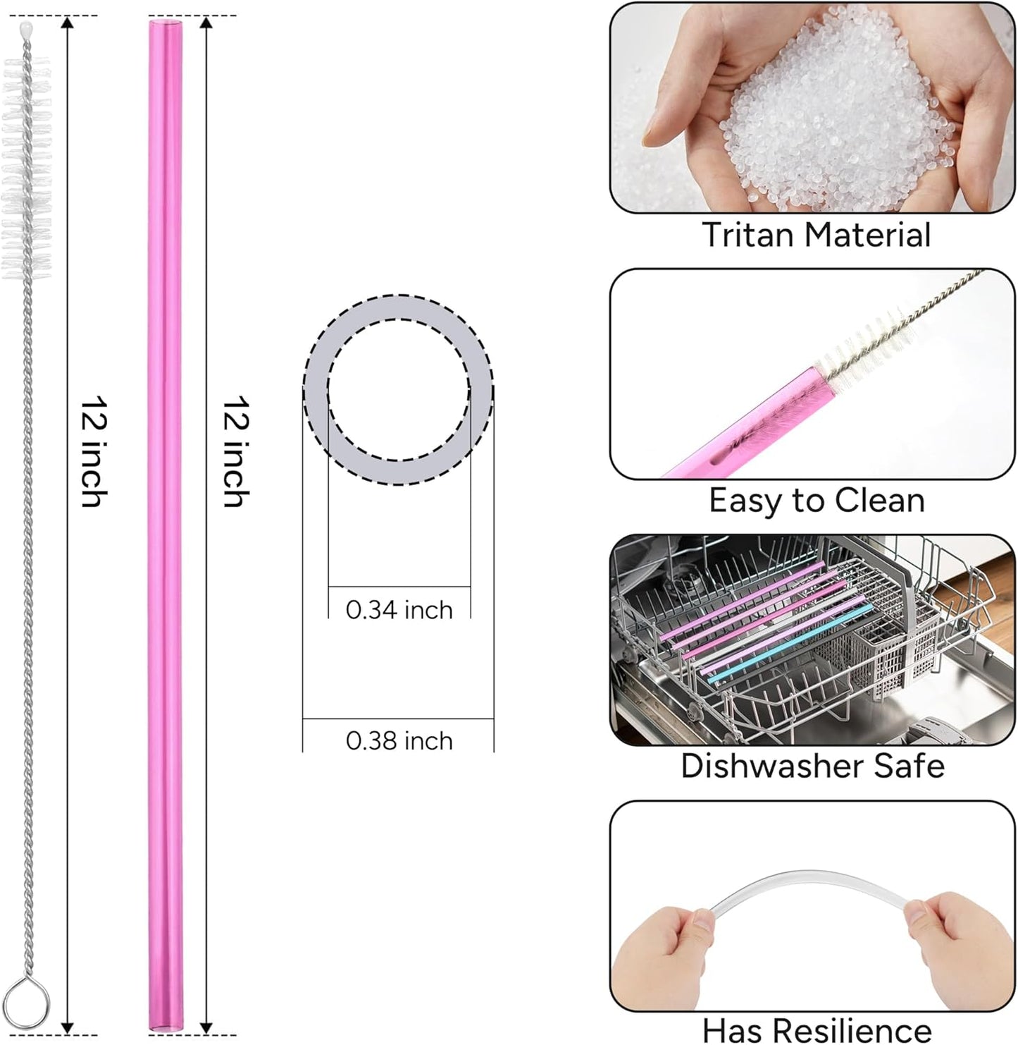 Replacement Straw Compatible with 40 oz Stanley Quencher Tumbler, 12 Inch Extra Long Reusable Plastic Straws for 40 Oz Cup,Clear-6 Pack