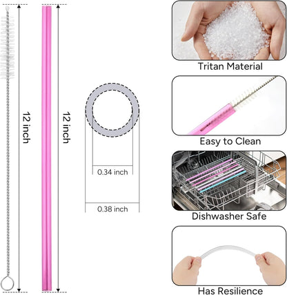 Replacement Straw Compatible with 40 oz Stanley Quencher Tumbler, 12 Inch Extra Long Reusable Plastic Straws for 40 Oz Cup,Clear-6 Pack