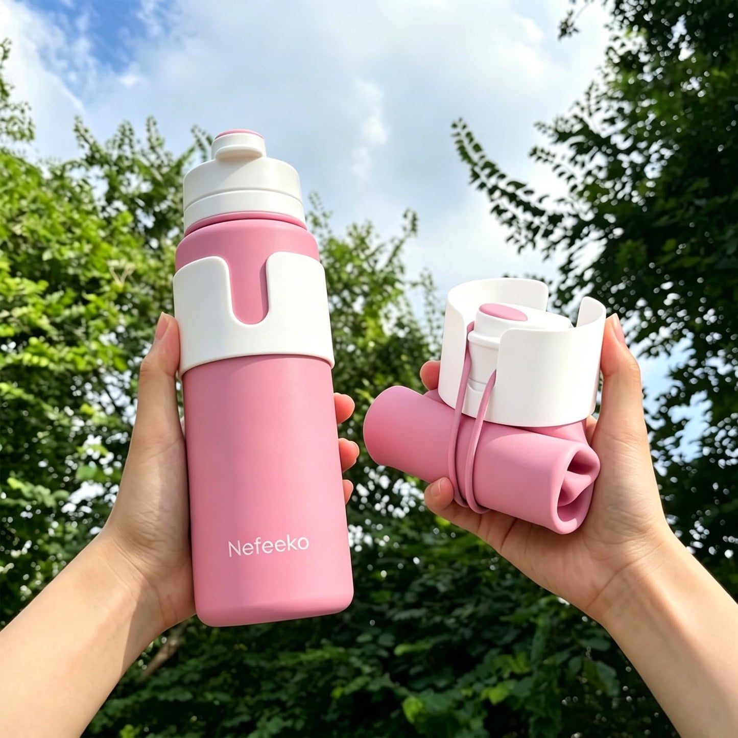 Nefeeko Collapsible Water Bottle, BPA Free 26oz Foldable Water Bottle for Travel Sports, Leak-Proof Spill-Proof Portable Water Bottles with Carabiner, Lightweight