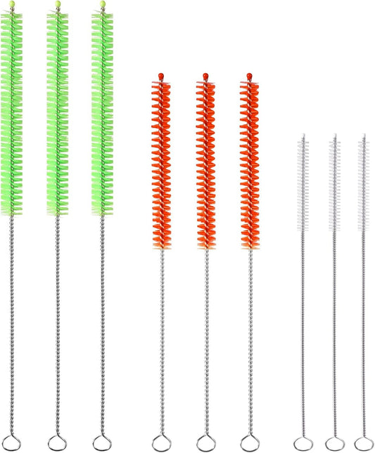 9PCS Reusable Long Colored Straw Cleaner Brush Set 12" Bendable,Capable of Cleaning Various Metal, Silicone, Plastic, Bamboo,Glass Straws Tubes Diameters Ranging from 4-16mm