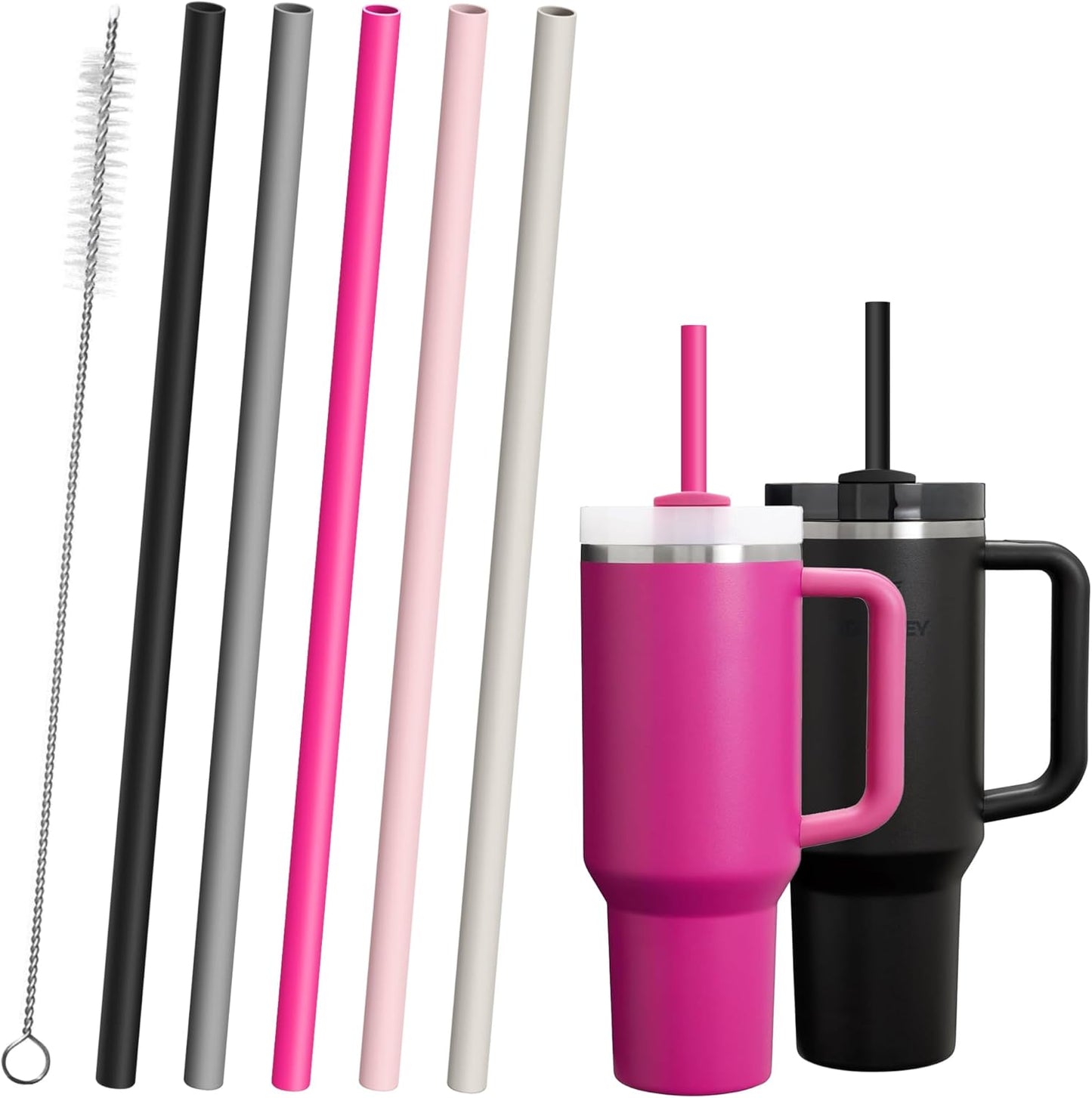 Reusable Silicone Straws for Stanley/Simple Modern 40 oz Tumbler, 12.2 Inch Extra Large Rubber Drinking Straws for 20/30/40/50/64 oz Tumbler, Cleaning Brush