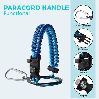 32/40/64OZ Insulated Water Bottle - Keep Cold 48H Hot 24H, Combo Straw/Spout Lids, Paracord Handle for Gym/Hiking, Carrier Bag +Strap, Cup Mat, BPA-Free Stainless Steel Flask Jug