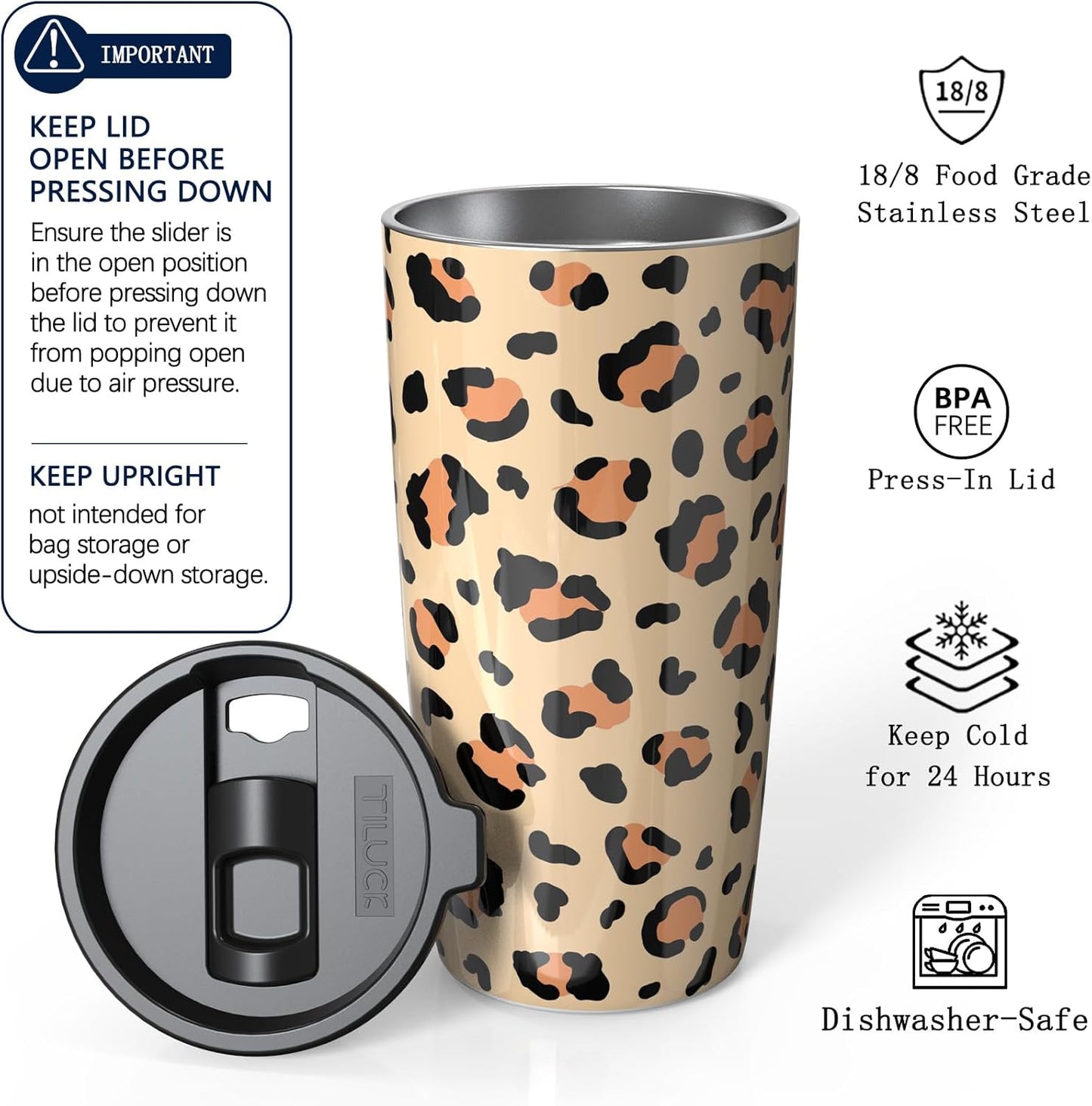 TILUCK 20 oz Insulated Tumbler with BPA-Free Lid, Stainless Steel Vacuum Travel Coffee Mug, Double Wall Coffee Tumbler（20oz，Matte DarkBlue）