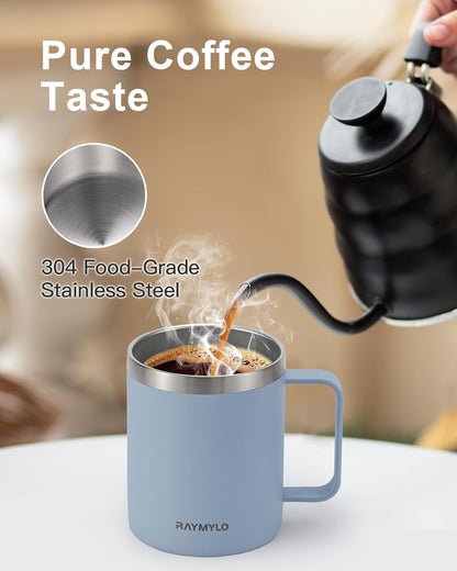 RAYMYLO Insulated Coffee Mug 12 oz, Double Wall Stainless Steel Coffee Mug with Lids, Leak-Proof & Detachable Slider Lid for Thorough Clean, Keeps Coffee Cold for 9 Hrs, Suitable for Camp Home Office