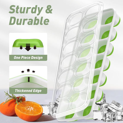 ChefAide 4‑Pack Ice Cube Trays with Lids, 56‑Cube Total Stackable Freezer Ice Trays, Durable Silicone & Plastic Easy‑Release Ice Molds for Cocktails, Coffee & Drinks