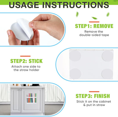 Qinyoung Acrylic Straw Holder for Cabinet Door with Double Sided Adhesive Tape Reusable Straw Organizer Tumbler Storage Kitchen Accessories Container for Counter Cupboard(Classic,Large,Transparent)