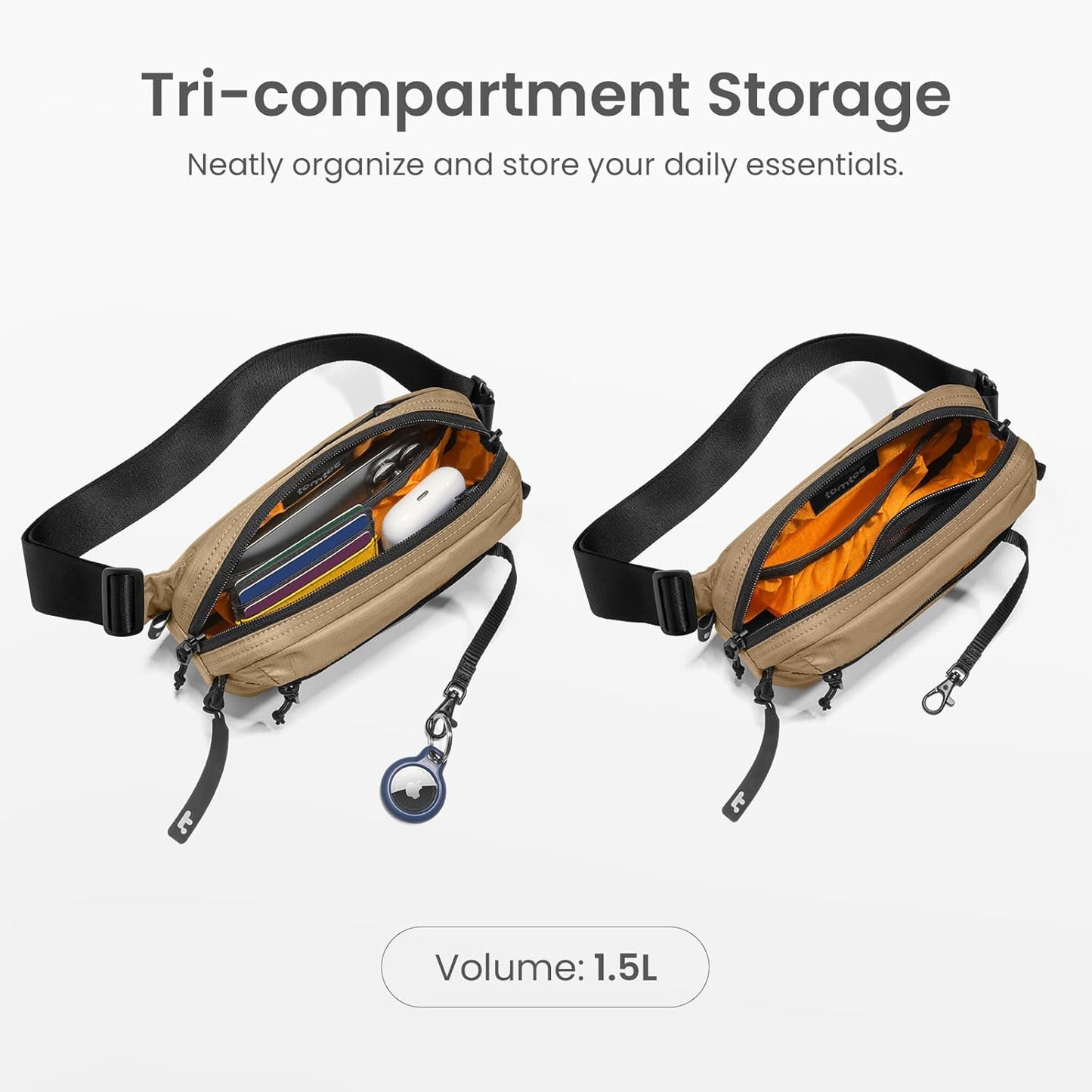 tomtoc 3.5L Sling Bag with RFID Blocking, Crossbody Bag Chest Shoulder Pack for Men and Women, Water-resistant Lightweight Casual Waist Fanny Pack for Travel/Daily Use