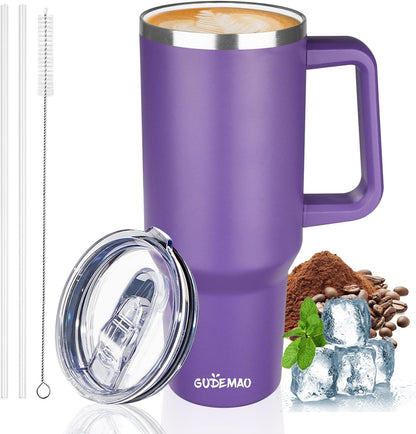 20 oz Insulated Coffee Mug with Ceramic Coating, Stainless Steel Travel Mug Tumbler with Handle Lid and Straw, Double Wall Leak-Proof Coffee Travel Mug Keeps Drink Hot and Cold (Black)