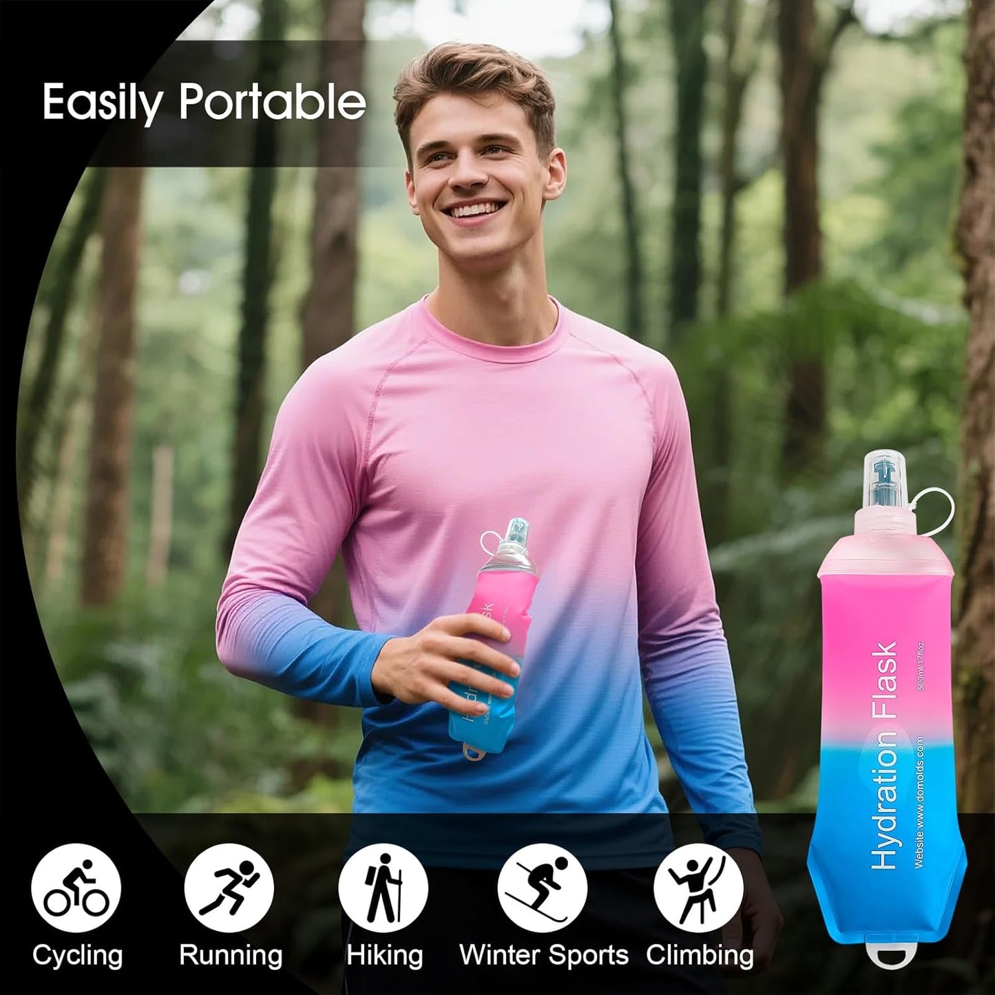 WILDREEDS 500ml Soft Flask, TPU Collapsible Soft Water Bottle for Hydration Pack, Running Vest, Folding Water Bottle for Hiking Cycling Climbing-1Pcs, White