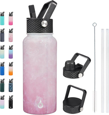 BJPKPK Insulated Water Bottles with Straw Lid, 40oz Stainless Steel Water Bottles with 3 Lids, BPA Free Leakproof Thermo, Tumblers, Cups for Sports, Gym- Midnight - Colors B