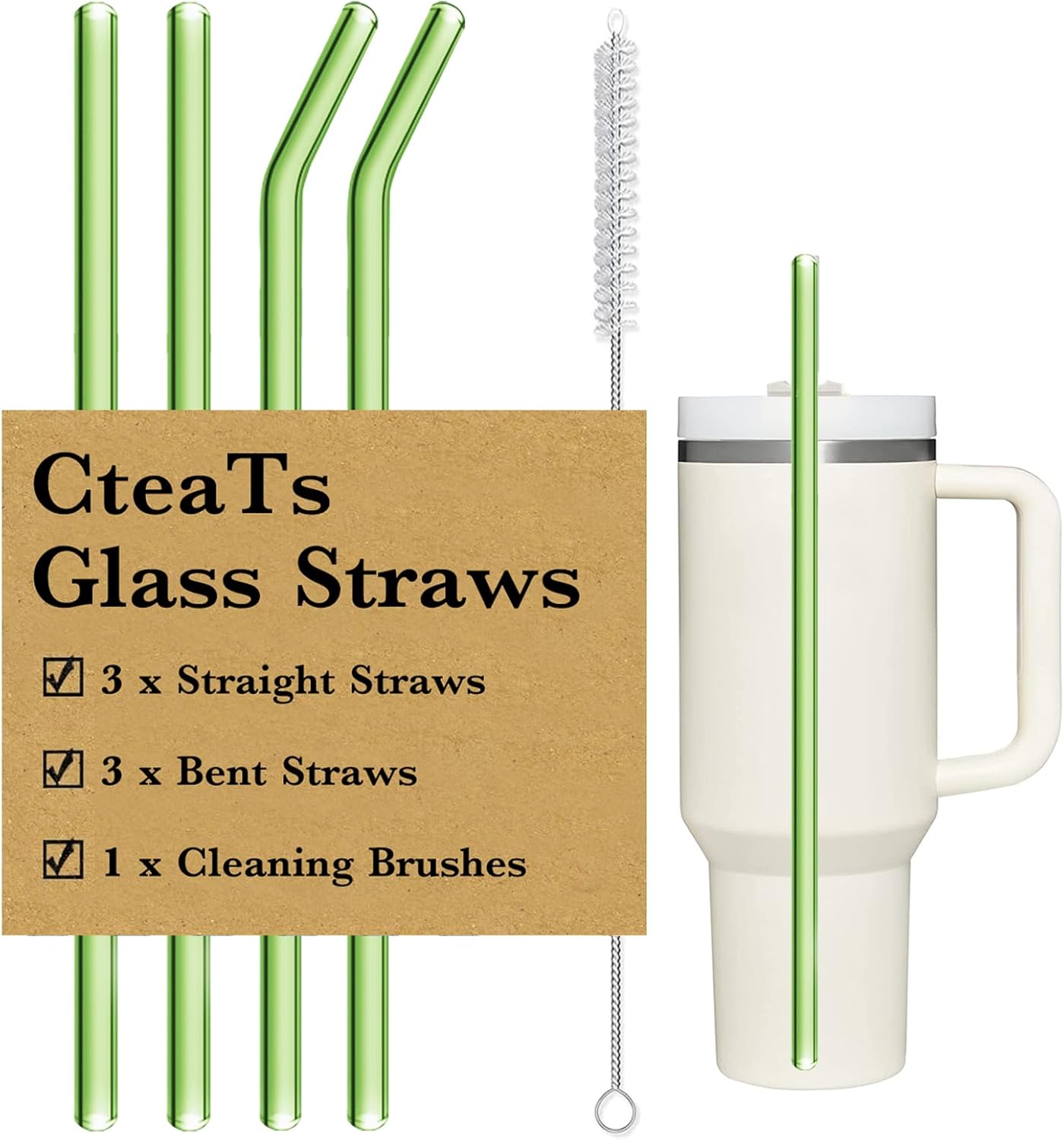 12" Glass Straw for Stanley 40 oz Cup Tumbler, Replacement Stanley Straw, 6 Pack Clear Glass Straw with Cleaning Brush, Reusable Stanley Cup Accesspries
