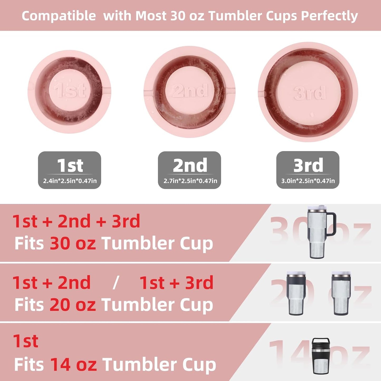 Tcamp Ice Mold for 30-40 oz Tumbler Cup, Silicone Ice Cube Tray With Lid and Bin for Freezer, Ice Ring Ice Maker for Chilling Cocktails, Whiskey, Drinks, Coffee, Easy Fill and Release (Black)