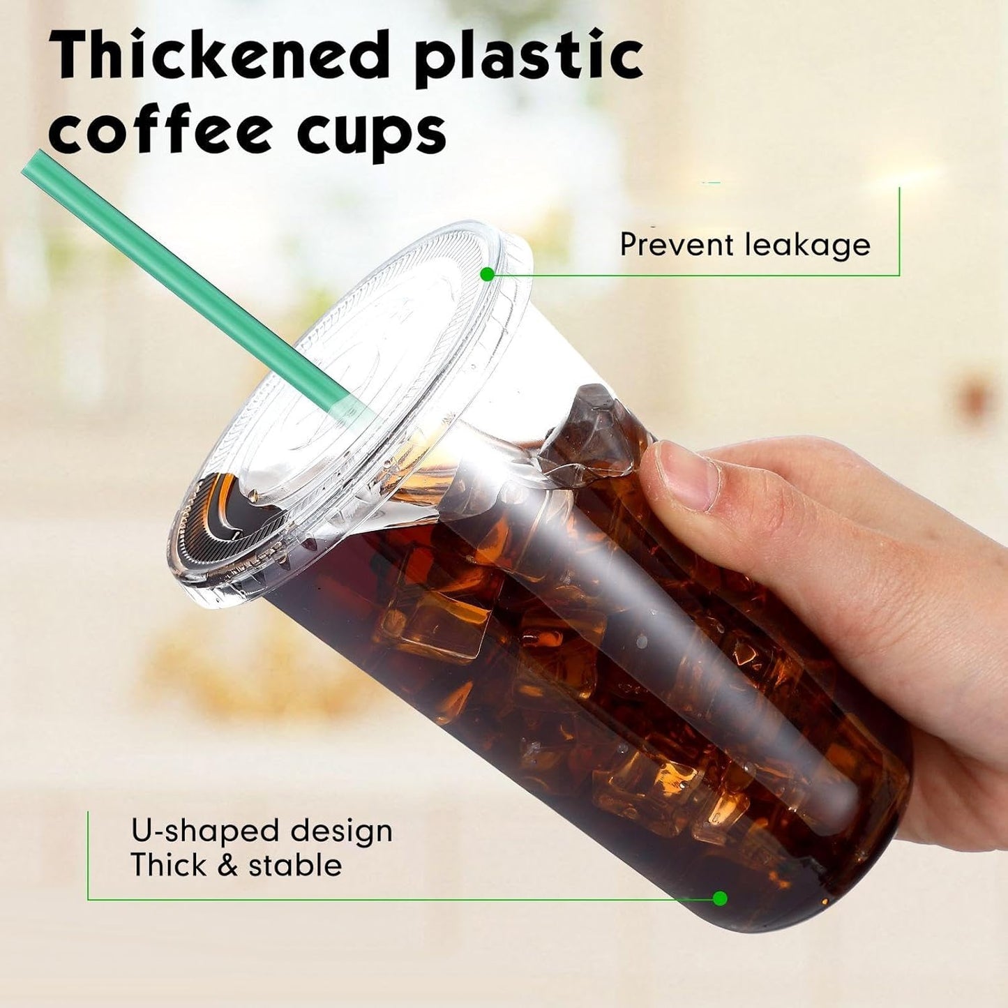 Baderke 25 Set Plastic Cups with Lids and Straws, Disposable Plastic Iced Coffee Cup for Cold Beverage Juice Smoothie Crystal for Coffee Shops Party Catering(Clear,16 oz)
