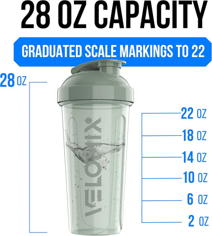 VELOMIX -4 PACK 28 Oz Protein Shaker Bottle for Protein Mixes - 4x Wire Whisk | Leak Proof Shaker Cups for Protein Shakes | Large, Stackable Protein Shaker Bottles Pack | Dishwasher Safe (Aqua Depths)