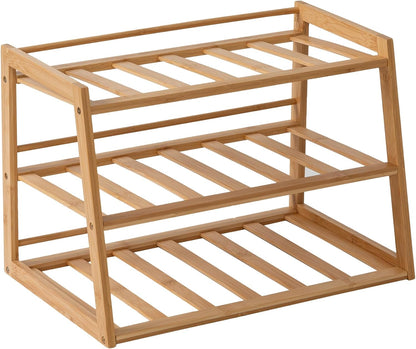 Honey-Can-Do 3-Tier Bamboo Water Bottle Organizer Rack - Stackable, Natural Wood Storage for Cabinet & Pantry