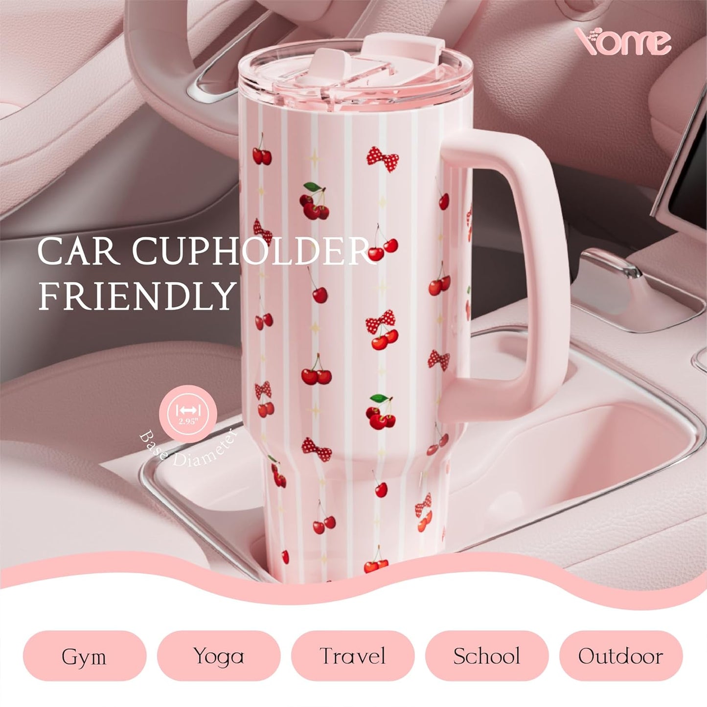 YOME 40oz Nurse Tumbler with Handle and Flip Straw | Stainless Steel Insulated Water Bottle | Keeps Drinks Cold | Dishwasher Safe | Cupholder Friendly | Gift Gym Travel Yoga