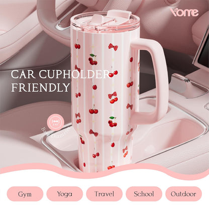 YOME 40oz Nurse Tumbler with Handle and Flip Straw | Stainless Steel Insulated Water Bottle | Keeps Drinks Cold | Dishwasher Safe | Cupholder Friendly | Gift Gym Travel Yoga