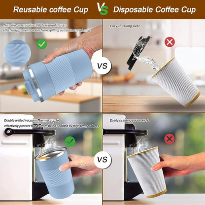 YINBAOGE Insulated Travel Coffee Mug, Spill & Leak Proof, Portable To Go Camping Stainless Steel Coffee Tumbler, Reusable Thermal Coffee Cup with Lid for Hot & Cold Drinks (Black, 12 OZ)