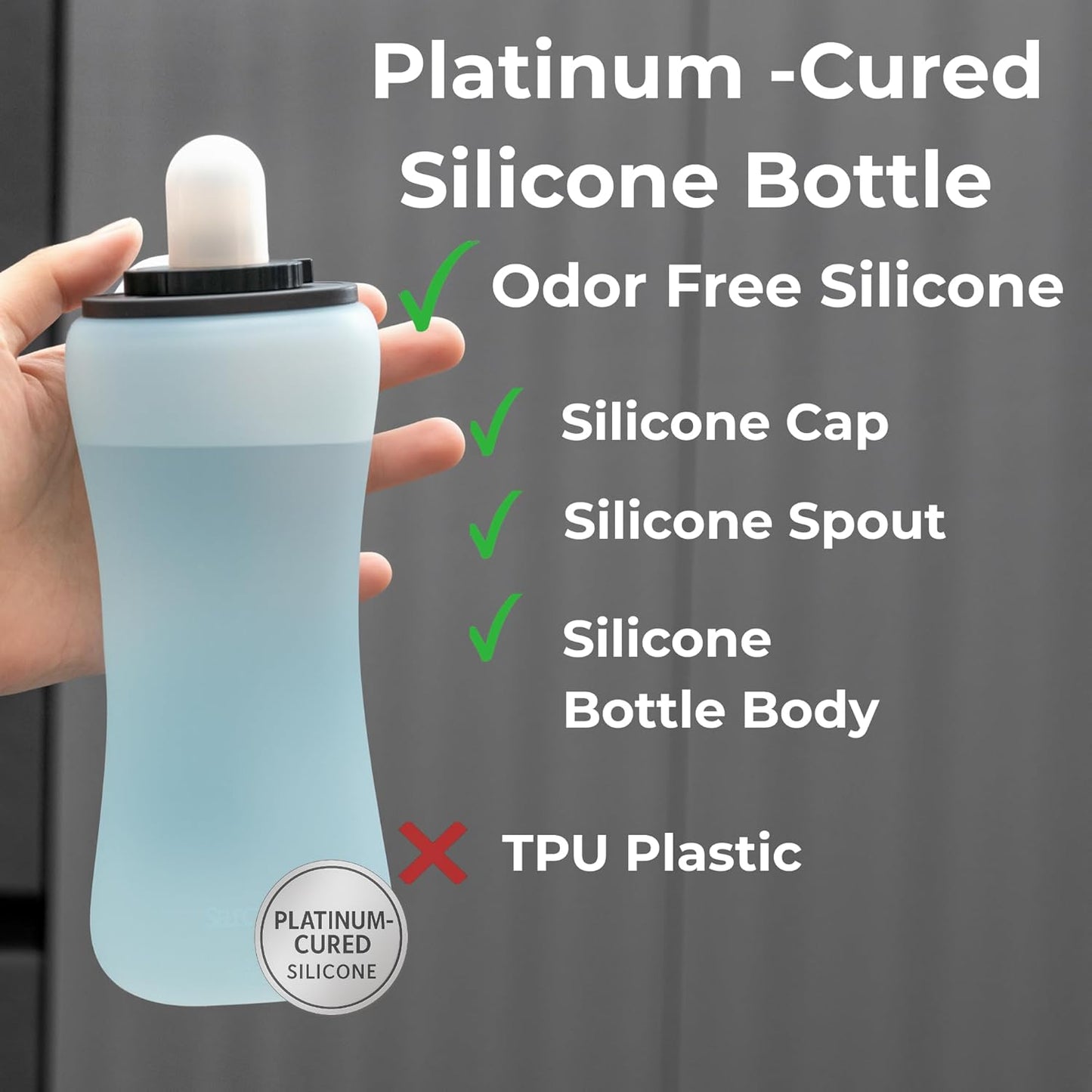 Handheld Running Water Bottle, Collapsible Water Bottle 350mL,Silicone Foldable, Odor Free,BPA-Free, Leak-Proof, Dishwasher-Safe, Hot & Cold Drinks, Running, Camping,Travel (Blue)
