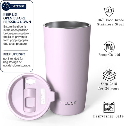 TILUCK 20 oz Insulated Tumbler with BPA-Free Lid, Stainless Steel Vacuum Travel Coffee Mug, Double Wall Coffee Tumbler（20oz，Matte DarkBlue）