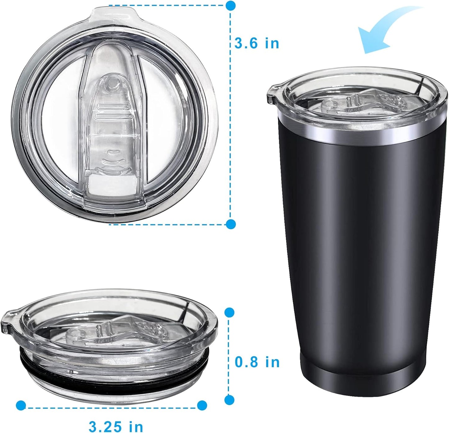 20oz Tumbler Replacement Lids Spill Proof Splash Resistant Lids Covers for 3.25in Cup Mouth Compatible with Classic Stainless Steel Tumblers YETI Rambler Atlin, Beast Juro SUNWILL Cup (2 Pack)