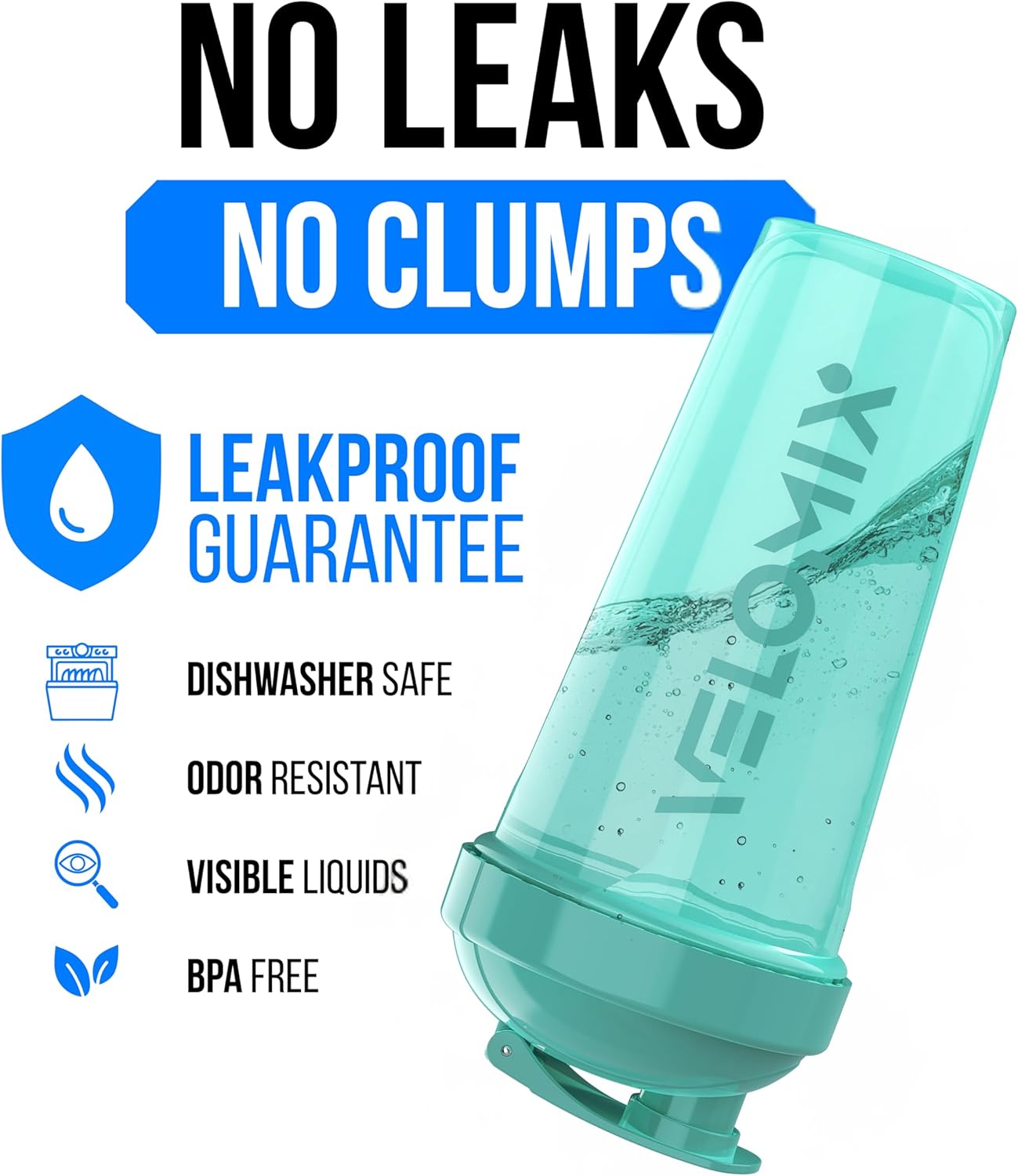 VELOMIX -2 Pack- 28 oz Protein Shaker Bottles for Protein Mixes - 2x Wire Whisk | Leak Proof Shaker Cups for Protein Shakes | Protein Shaker Bottle Pack (Black/Transparent)