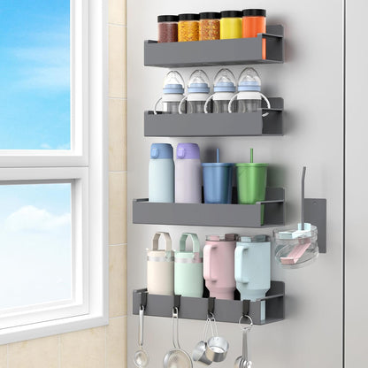 HuggieGems Magnetic Water Bottle Holder for Refrigerator, Cup Holder Organizer for Stanley and Tumbler for Kitchen, 4 Pack, Black