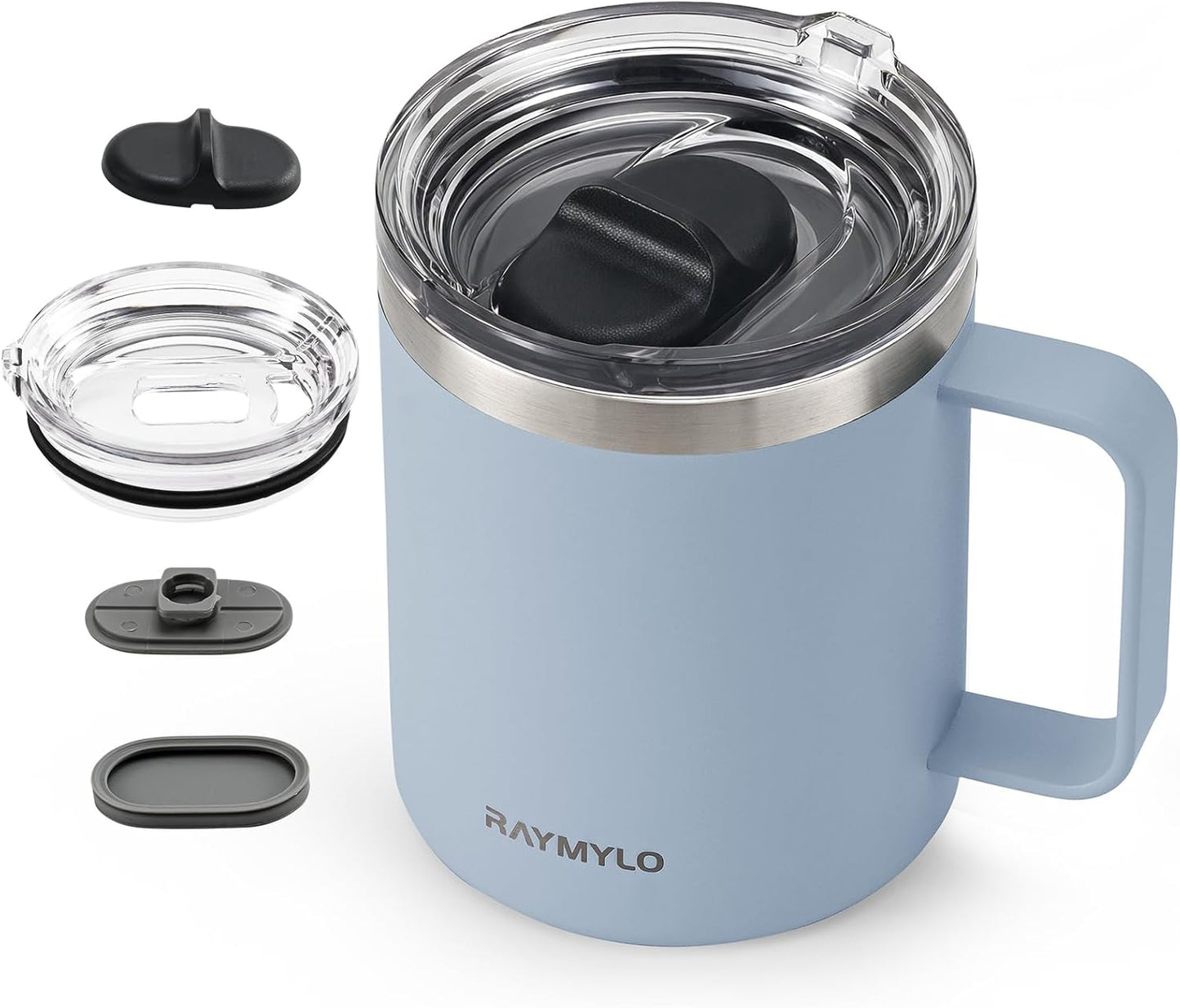 RAYMYLO Insulated Coffee Mug 12 oz, Double Wall Stainless Steel Coffee Mug with Lids, Leak-Proof & Detachable Slider Lid for Thorough Clean, Keeps Coffee Cold for 9 Hrs, Suitable for Camp Home Office