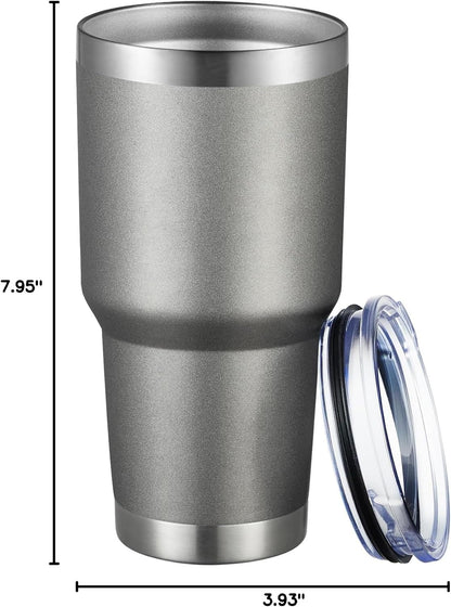 MEWAY 30oz Tumbler Double Wall Vacuum Insulated Travel Mug, Stainless Steel Tumbler with Lid, Durable Powder Coated Insulated Coffee Cup for Cold & Hot Drinks (Silver,1 PACK)