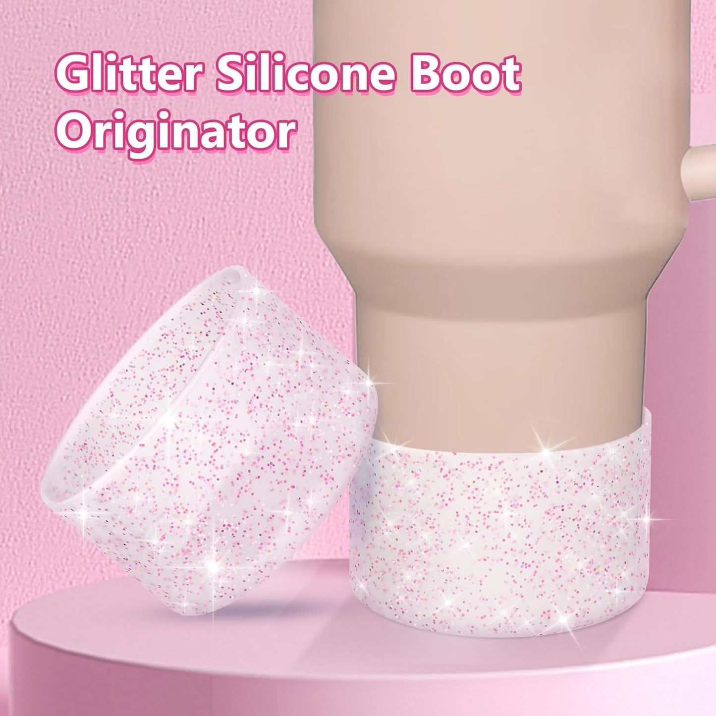 WUQID Protective Bling Silicone Boot Sleeve, Compatible with Stanley Tumbler 20-40oz & Hydro Flask Bottle 12oz-24oz, Glitter Reduces Dents Sleeve Cover for More Bottles/Tumblers Bottom of 2.83-2.95in