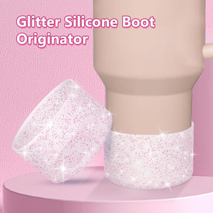 WUQID Protective Bling Silicone Boot Sleeve, Compatible with Stanley Tumbler 20-40oz & Hydro Flask Bottle 12oz-24oz, Glitter Reduces Dents Sleeve Cover for More Bottles/Tumblers Bottom of 2.83-2.95in