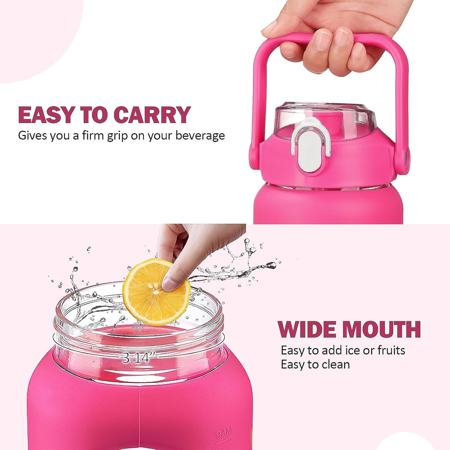 64oz Glass Water Bottles with Straw, Half Gallon Motivational Glass Bottle with Silicone Sleeve and Time Marker, 2L Leakproof Large Glass Water Jug for Gym Home Office,olive