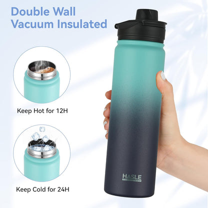 HASLE OUTFITTERS 32 oz Insulated Water Bottle Stainless Steel Double Walled Vacuum Sports Water Bottle with 2 Lids (Straw and Spout Lid) for Gym Camping Hiking(Black,1)