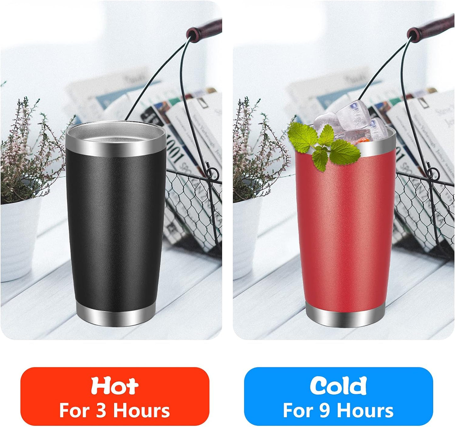 VEGOND 20oz Tumbler with Lid and Straw Stainless Steel Tumbler Cup Bulk Vacuum Insulated Double Wall Travel Coffee Mug Powder Coated Coffee Cup, Black, 12 Pack