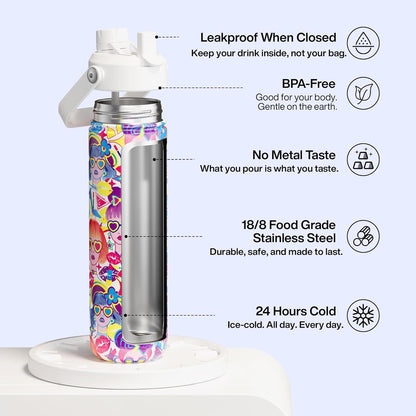 ENCOOL Insulated Water Bottle with Straw Stainless Steel Water Bottle, Leak-Proof, BPA-Free, Double Wall Vacuum Keeps Cold for 24 Hours for Sports, Travel, School (26 oz, Cotton Candy) - Colors A