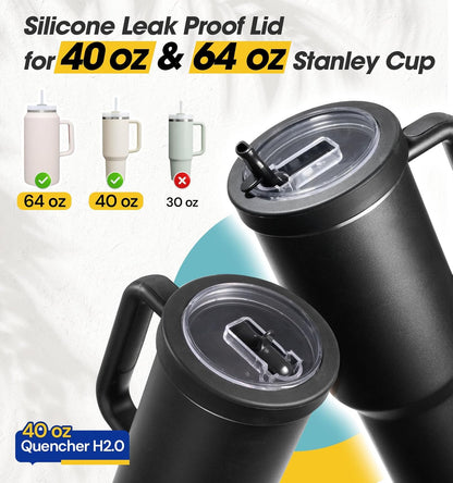 40 Oz Tumbler Flip Straw Lid for Stanley Quencher, Silicone Leak Proof Replacement Cover Reusable, Splash Resistant Cup Lids Accessories with Cleaning Brush Set