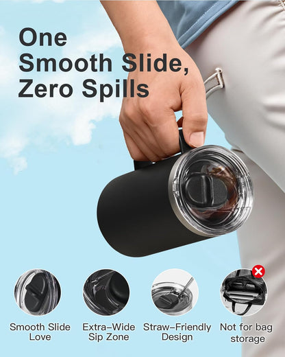 RAYMYLO Insulated Coffee Mug 12 oz, Double Wall Stainless Steel Coffee Mug with Lids, Leak-Proof & Detachable Slider Lid for Thorough Clean, Keeps Coffee Cold for 9 Hrs, Suitable for Camp Home Office