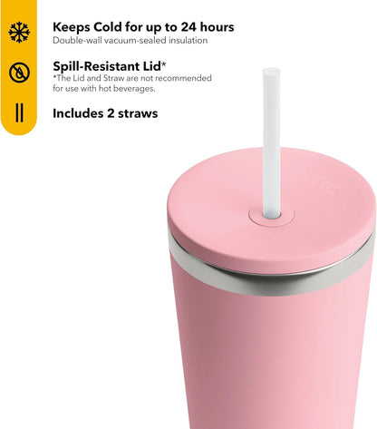 RTIC 20oz Everyday Tumbler Insulated Stainless Steel Portable Travel Coffee Cup with Straw, Ceramic Lining, Spill-Resistant Lid, BPA-Free, Hot and Cold Drink, Beach