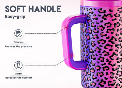 Meoky 40 oz Tumbler with Handle and Straw: Stainless Steel Insulated Tumbler with Lid and Straw - 100% Leak Proof Tumbler for Car Cup Holders - Travelers Commuters Workers, Donut
