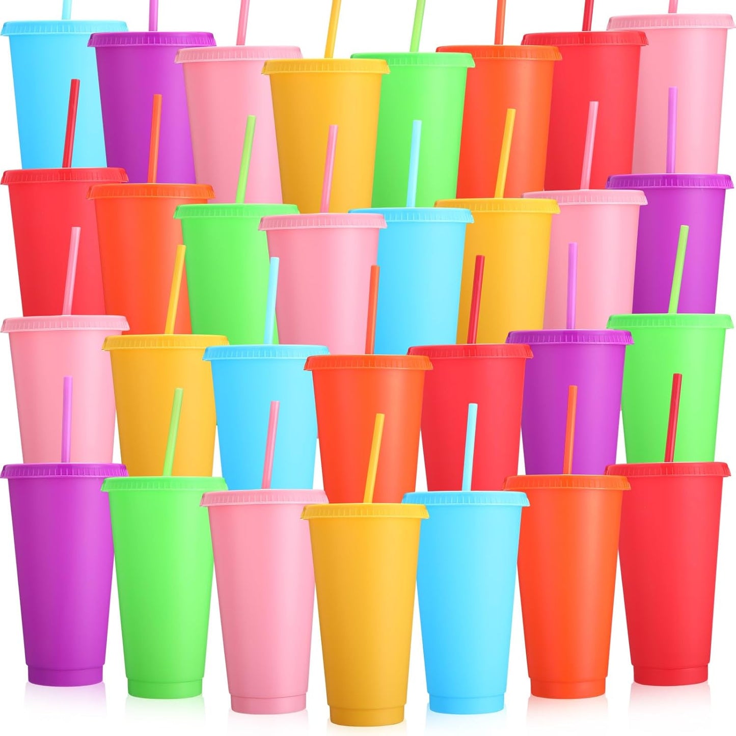 Honeydak 15 Pack Tumbler with Straw and Lid Bulk Cups for Gifts Water Bottle Iced Coffee Travel Mug Cup Reusable Plastic Tumblers for Party Birthdays 24-27 oz (Solid Color)