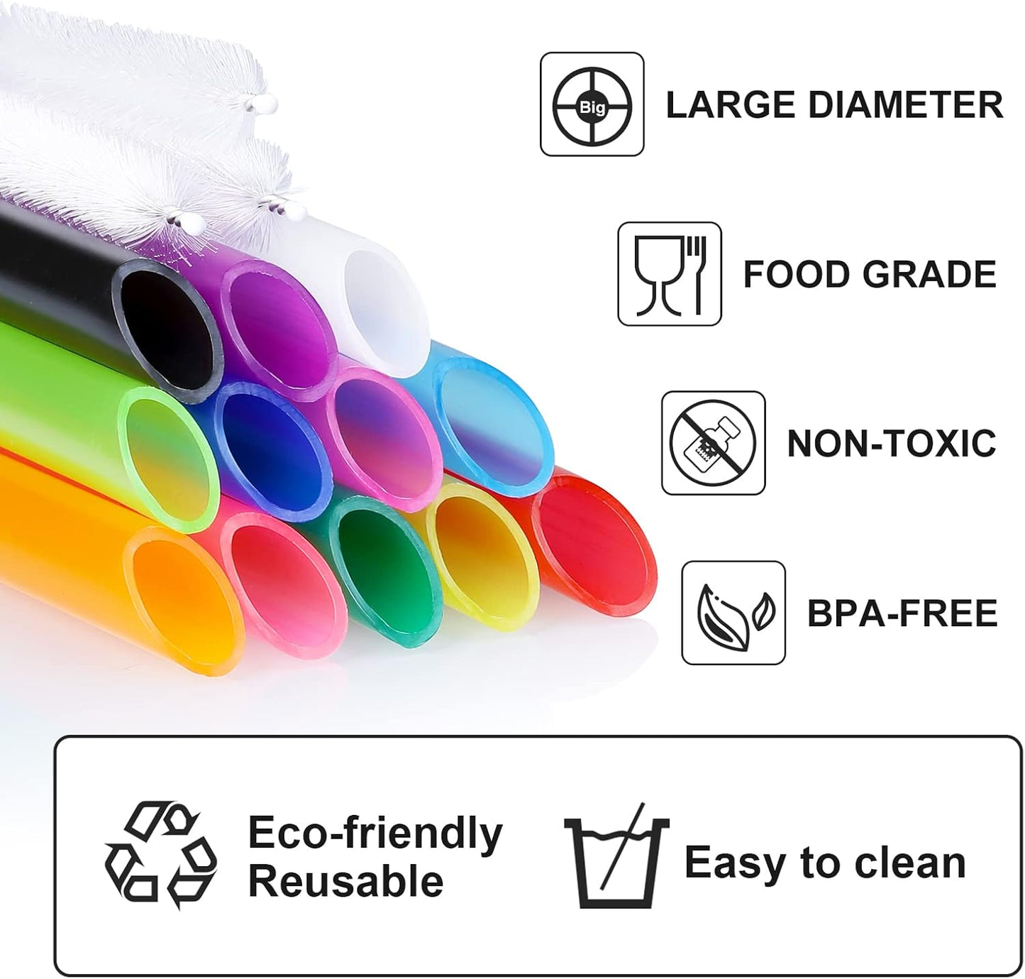 [Angled Tips] 8 Pcs Reusable Jumbo Wide Boba Straws & Smoothie Straws, Multi Colors Reusable Straw, BPA FREE Food-Grade Tritan Plastic Straw for Bubble Tea(Tapioca Boba Pearls) Milkshakes w/ 2 Brushes