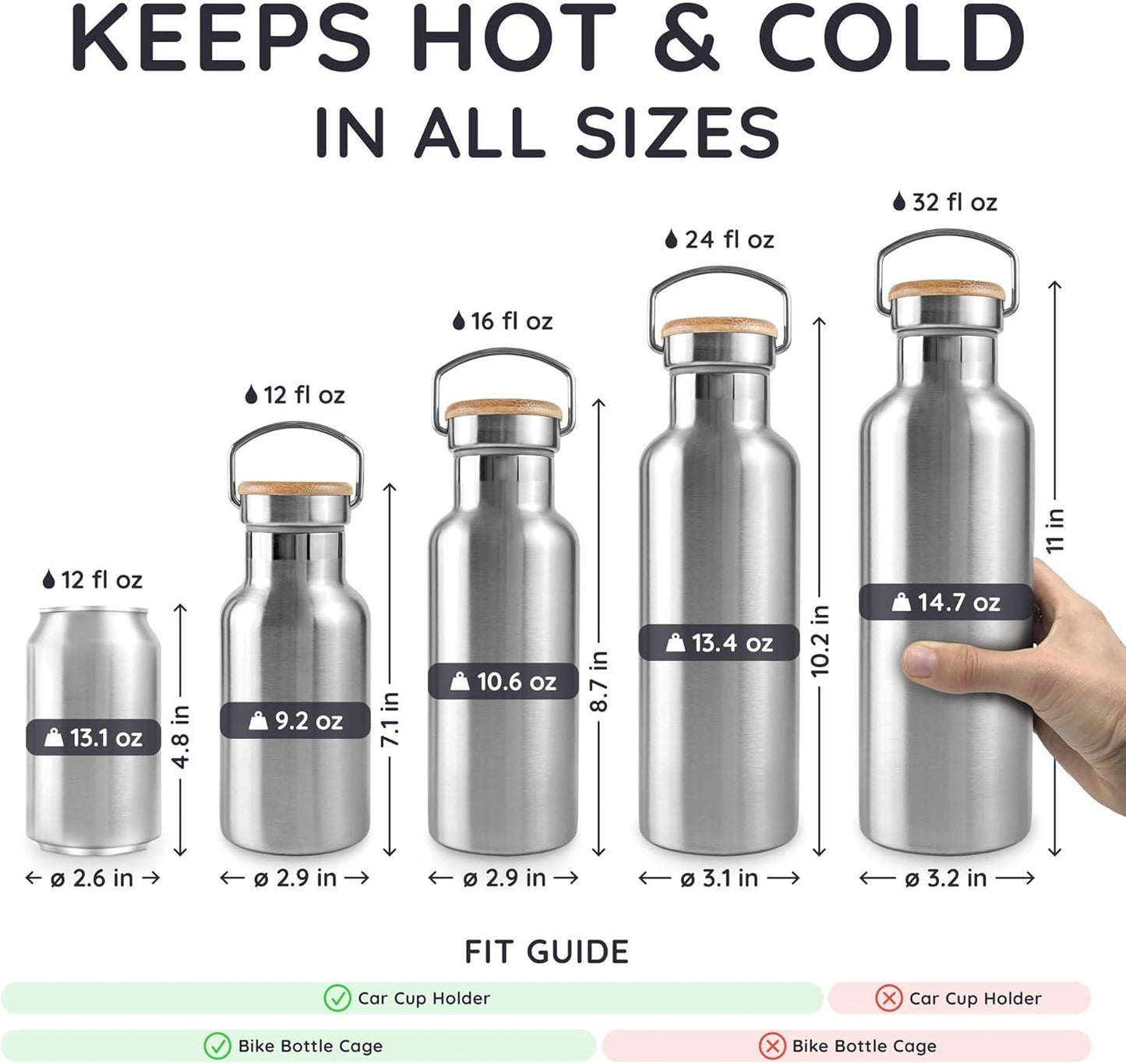 Bambaw 24 oz Stainless Steel Water Bottle, Insulated Metal Water Bottle Wide Mouth, Great for Hiking & Travel, With Handle Easy to Carry, Rust-Resistant & Durable (Aegean Blue)