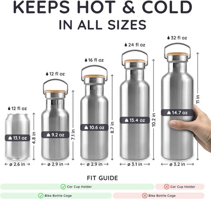 Bambaw 24 oz Stainless Steel Water Bottle, Insulated Metal Water Bottle Wide Mouth, Great for Hiking & Travel, With Handle Easy to Carry, Rust-Resistant & Durable (Aegean Blue)
